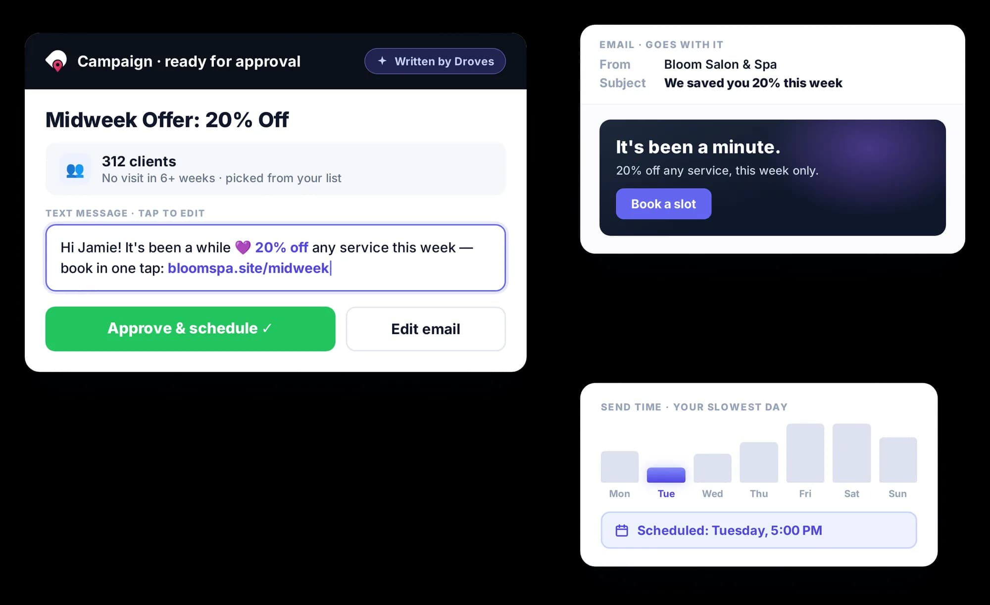 An email and SMS campaign in Droves
